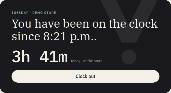 The punch clock, showing hours worked so far today
